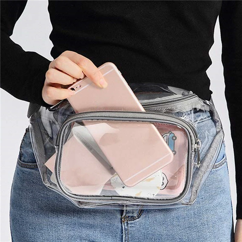 Women'S Bum Bags - 女性用PVCウエストベルトバッグ、ファニーパック、ヒップバッグ、クリア透明チェストポーチバッグ、ビーチ旅行用バナナ型ヒップジッパーランニングバッグ