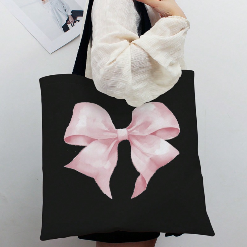 Women'S Bags For Work - ROMWE かわいい弓模様のキャンバスショルダーバッグバレンタインキャンバスハンドバッグトートバッグ女性学生用ワークストリートトラベルギフトバッグ