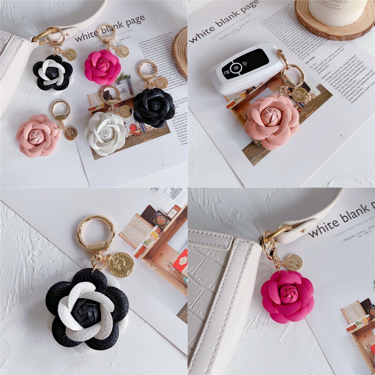 Women Bags Chanel - シャネル用チャームキーチェーン – レザーカメリアカーキーリング、キュートなフラワーバッグペンダント、女性向けスタイリッシュなパーソナライズキーチェーン