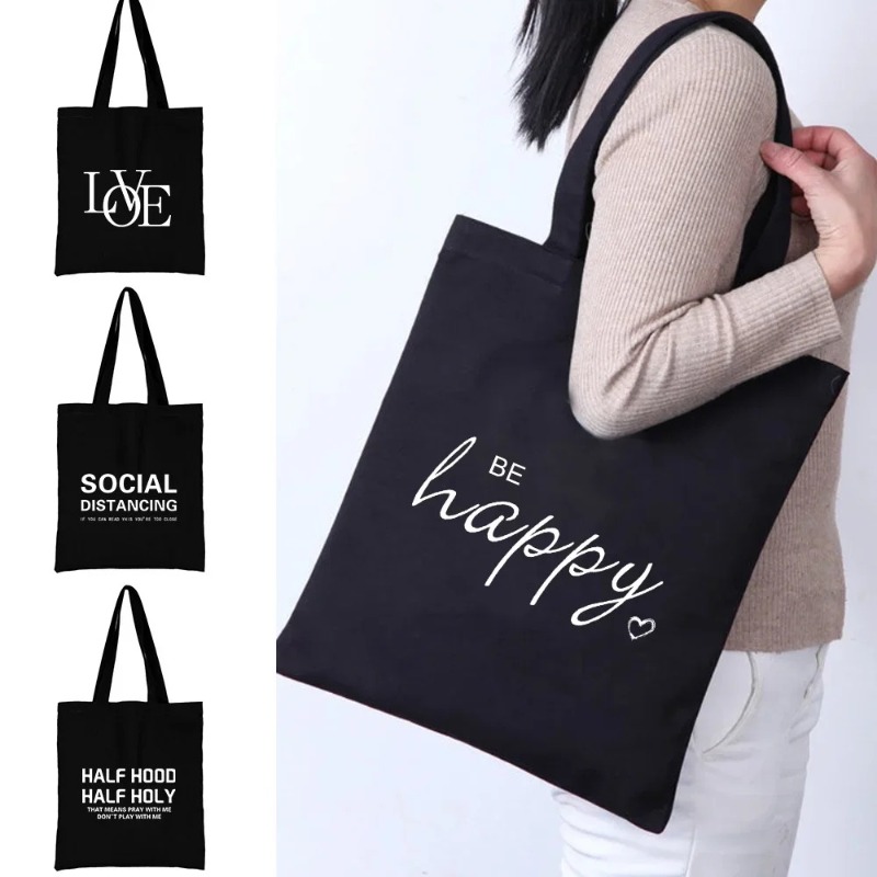 Women'S Bags Holiday - かわいい漫画オレンジ猫プリントブラック大容量ショルダーバッグ仕事休日ショッピング日常使用ギフトアイデアハンドバッグキャンバスバッグ