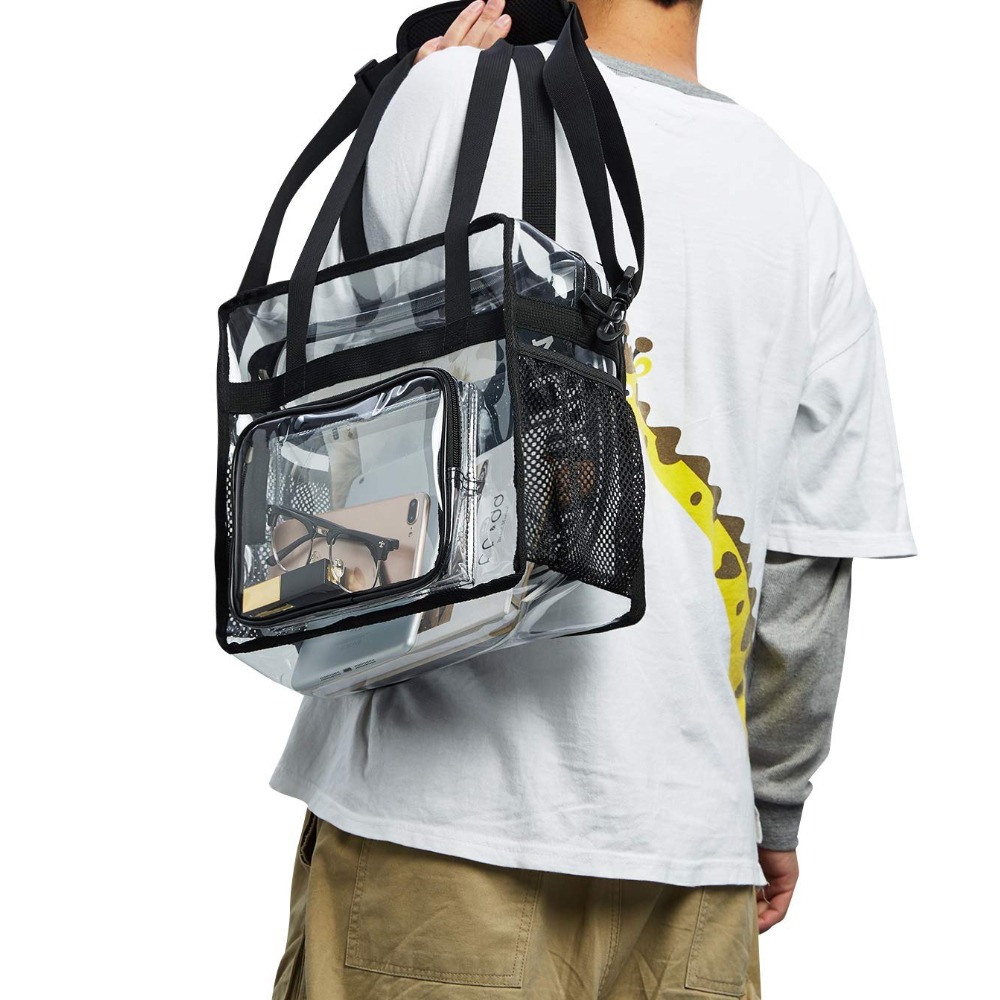 Women'S Bags For Work - クリアトートバッグ ヘビーデューティー プラスチック製 透明 クロスボディバッグ ジッパーポケット付き