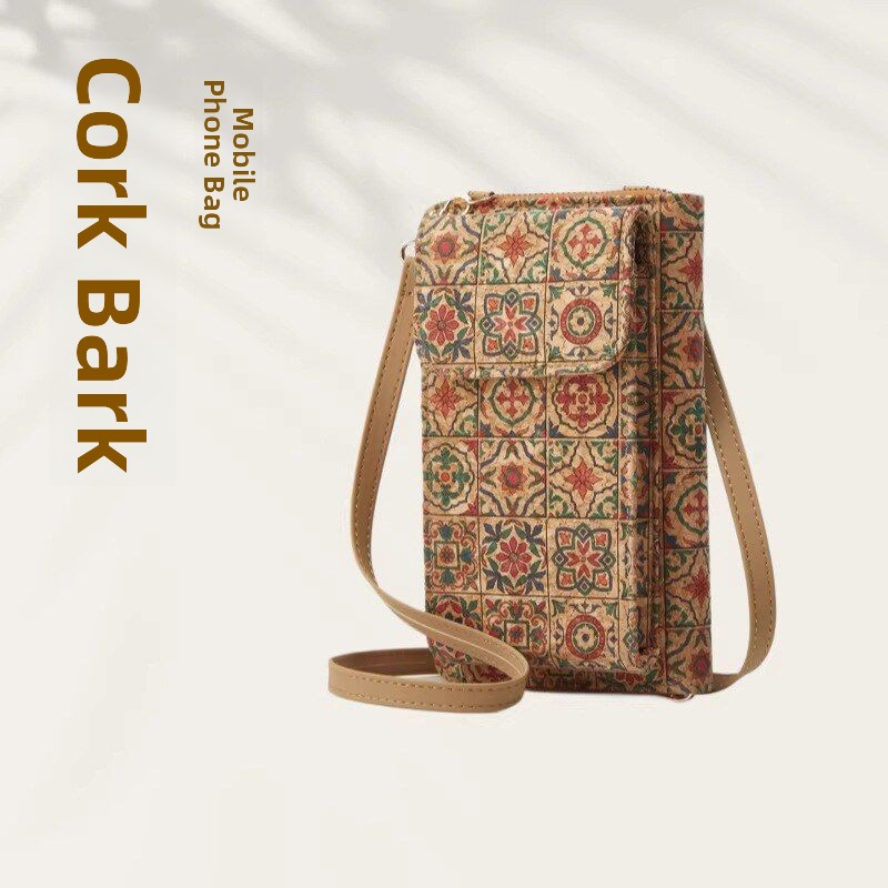 Women Bags With Wallet - ポータブルコルク樹皮プリント財布カードホルダークロスボディスモールバッグ女性用ユニークな内側と外側のデザイン