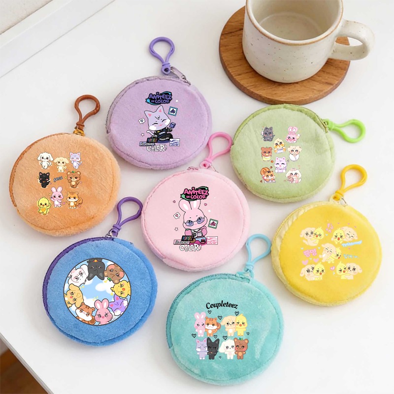 Women Bags With Wallet - Kpop ATEEZ アイドル小銭入れキーホルダー漫画アニメパターンプリント財布女性男性アウトドアファッションミニ財布キーリングギフト新しい