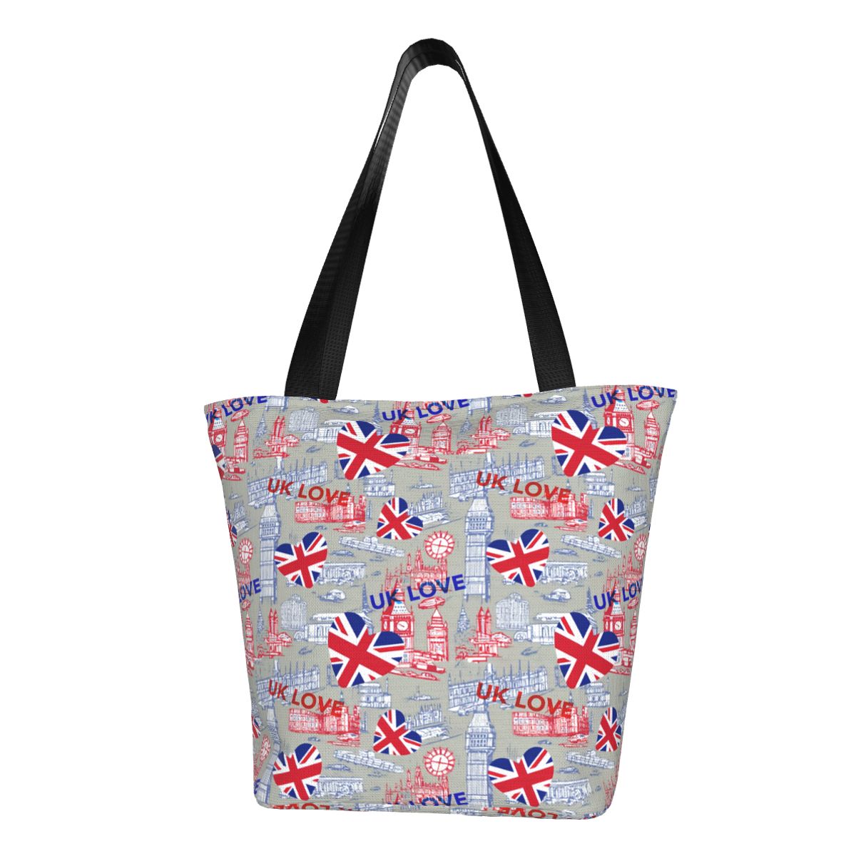 Women Bags In Uk - 英国のカスタム旗愛食料品ショッピングトートバッグ女性面白いキャンバスショッパーショルダーバッグ大容量ハンドバッグ