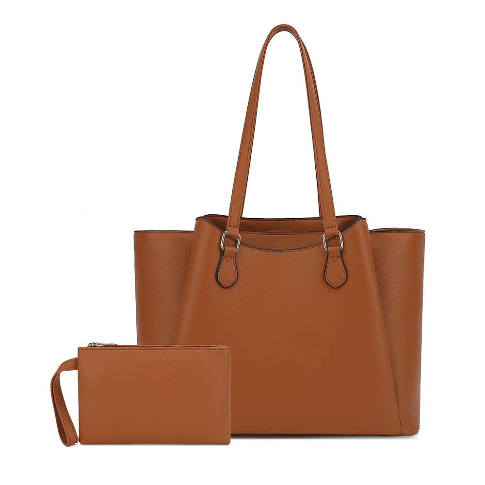 Women'S Bags For Work - 女性用トートバッグ、ポーチ付き大型PUレザーショルダーハンドバッグ、13.5インチのラップトップ用ワークトラベルショッパーバッグ、ブラウン、オフィス用
