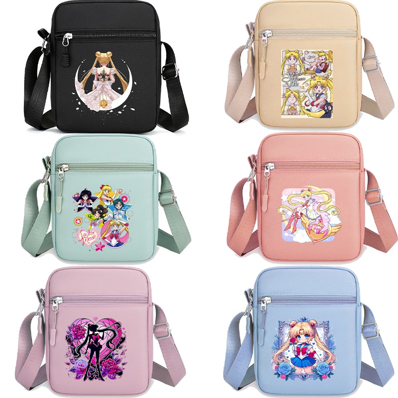Women Bags For Party - セーラームーンショルダーバッグユニセックスかわいいクロスボディバッグ漫画アニメプリントハンドバッグ女性ポータブルファッションハンドバッグパーティーギフト