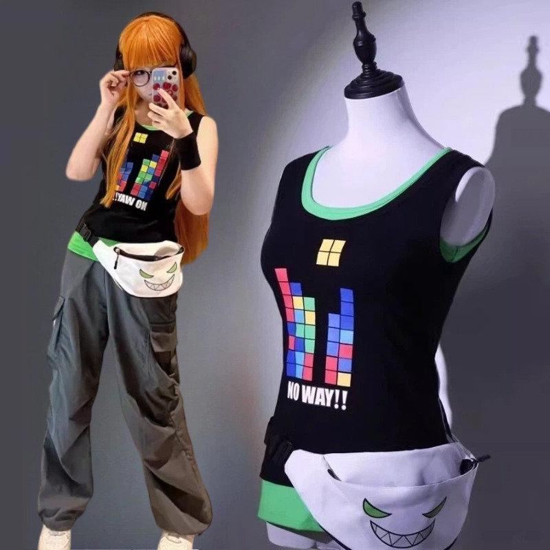 Women Bags For Party - アニメさくら双葉コスプレ衣装ノースリーブルーズベスト Y2k トップスカジュアル服バッグ女性のためのハロウィンカーニバルパーティースーツ
