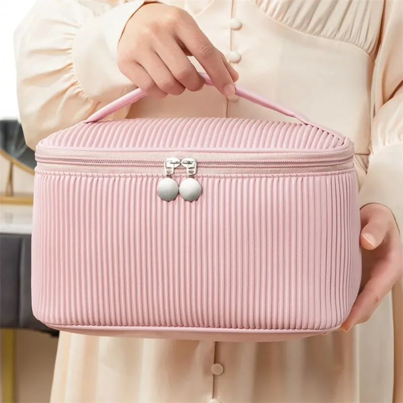 Women Bags Leather - かわいい無地PUレザー化粧ポーチ、女性用携帯トラベルトイレタリーオーガナイザー、コスメティックケース
