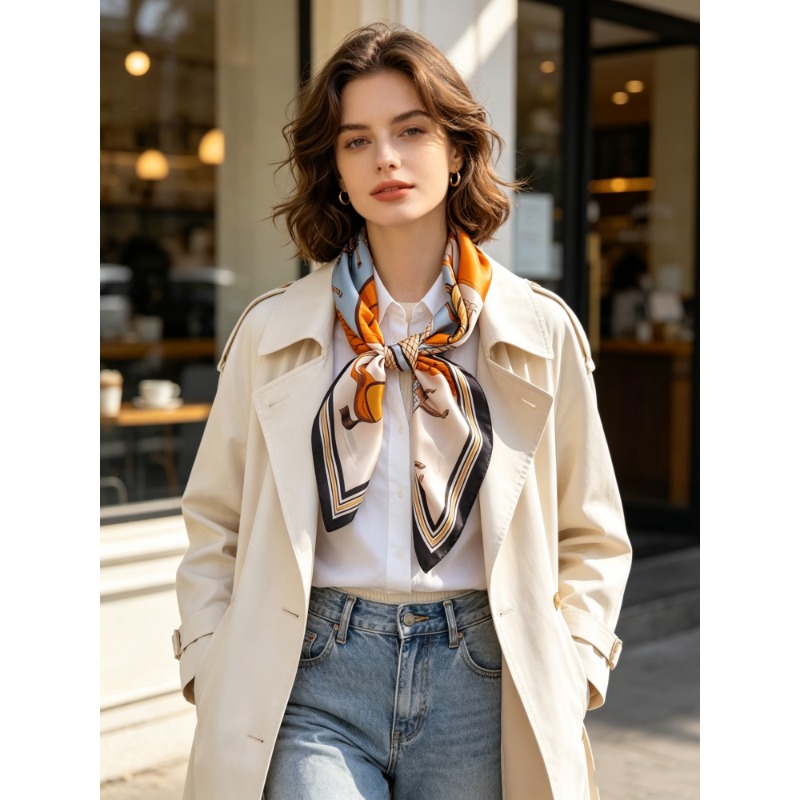 Women'S Bags Holiday - 高級 100% マルベリーシルク スクエアスカーフ 70cm レトロブロック馬柄ネックラップヘッドスカーフバッグ装飾レディース旅行ホリデープレゼント