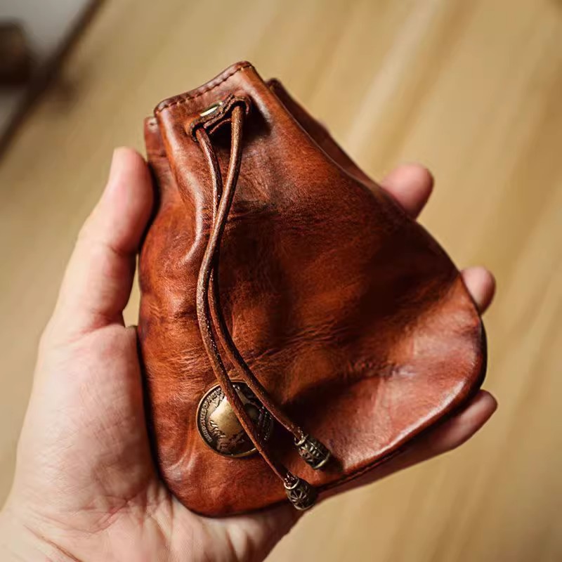 Women Bags With Wallet - 和風本物のソフトレザー財布ミニ財布キーコインバッグ多機能ウエストパック男性女性手作り