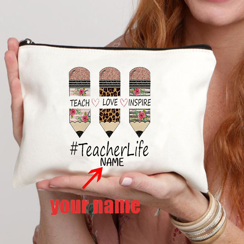 Women Bags Name - パーソナライズされた平和を教える愛を鼓舞する教師生活カスタム名鉛筆ケース教師化粧バッグ教師感謝のギフト財布