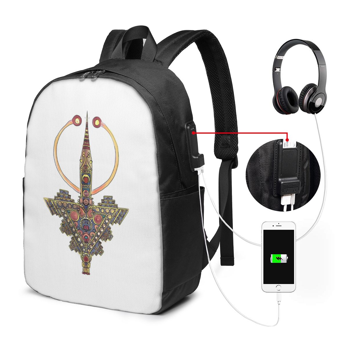 Women Bags For College - Kabyle Jewelry Amazigh モロッコバックパック旅行ノートブックバッグコンピュータ大学生スクールバッグラップトップショルダーバッグ男性用女性用