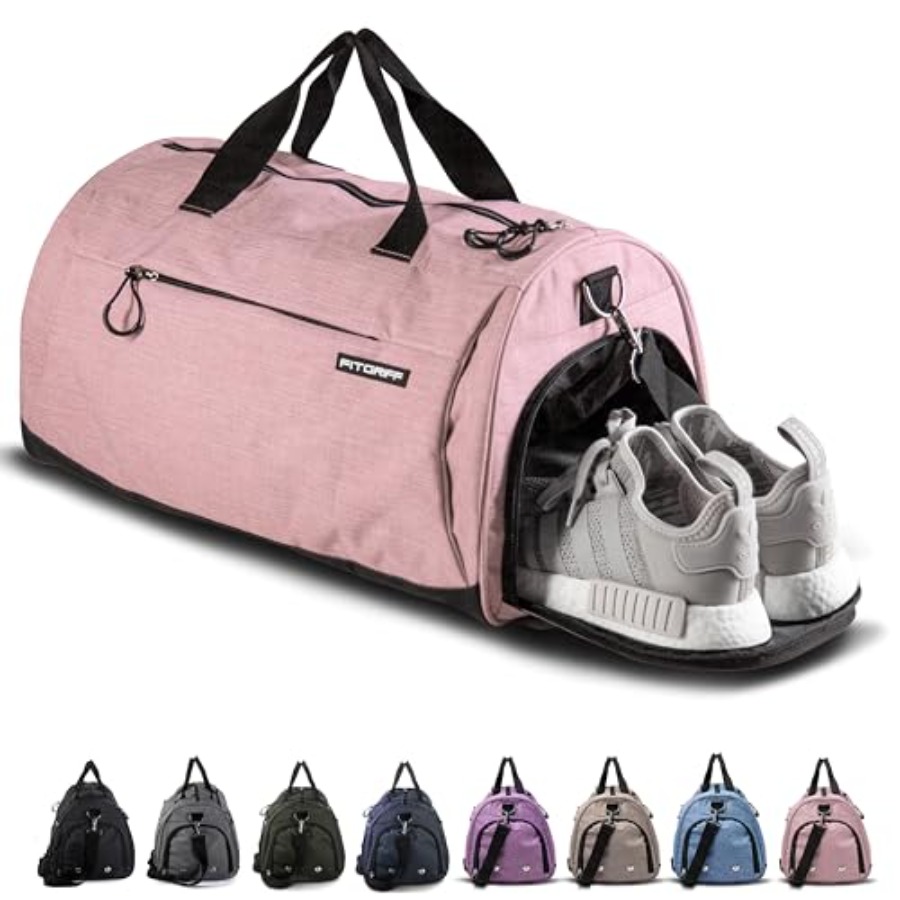 Women Bags Leather - ® 男性と女性のためのシューズと濡れた物用のコンパートメント付きジムバッグ - 旅行、スポーツ、フィットネス、ワークアウト用のダッフルバッグ