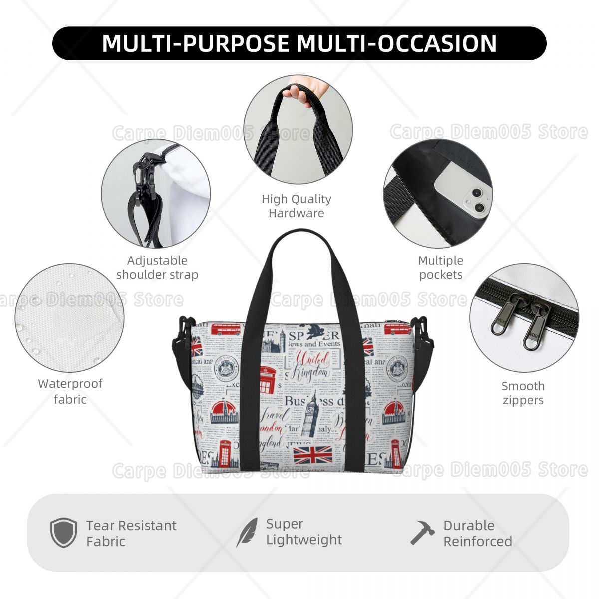 ヴィンテージ英国ロンドン新聞旅行荷物バッグ折りたたみハンドト - Women Bags In Uk のレビューと価格