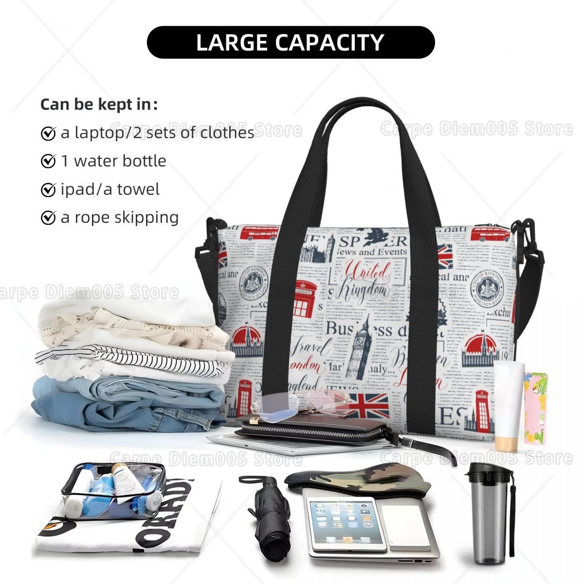 ヴィンテージ英国ロンドン新聞旅行荷物バッグ折りたたみハンドト - Women Bags In Uk のレビューと価格