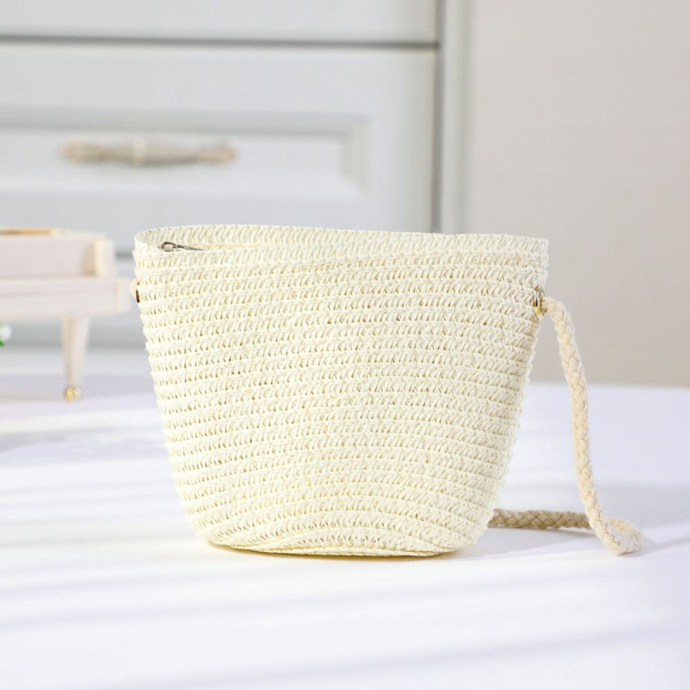 手作り織りガールフラワーストローバッグジッパー小銭入れ子供メ - Woven Straw Bag のレビューと価格