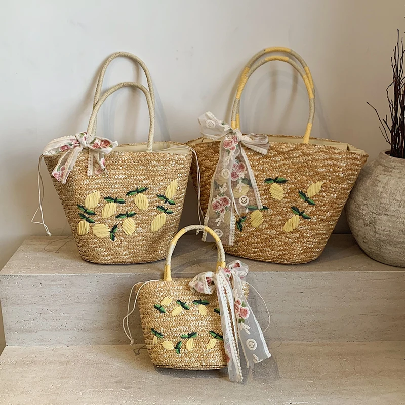 大容量ビーチショルダーバッグデザイナー刺繍ハンドバッグ夏の手 - Woven Straw Bag のレビューと価格