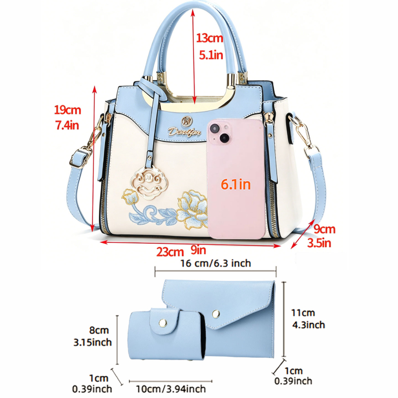高品質な刺繍入りハンドバッグ3点セット。毎日の外出、デート、 - Women'S Bags For Work のレビューと価格