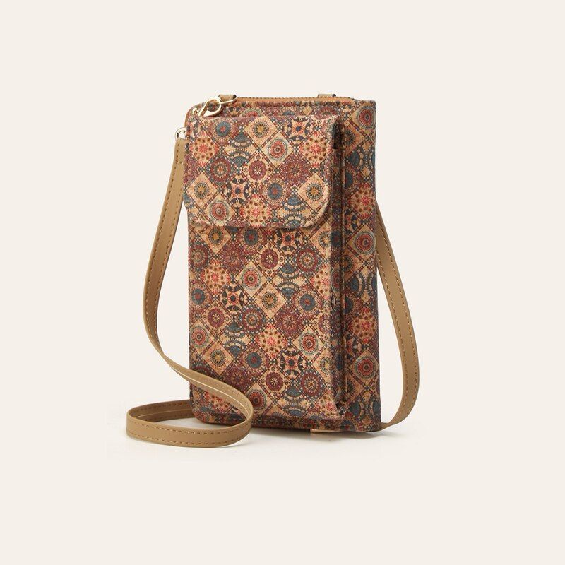 ポータブルコルク樹皮プリント財布カードホルダークロスボディス - Women Bags With Wallet のレビューと価格