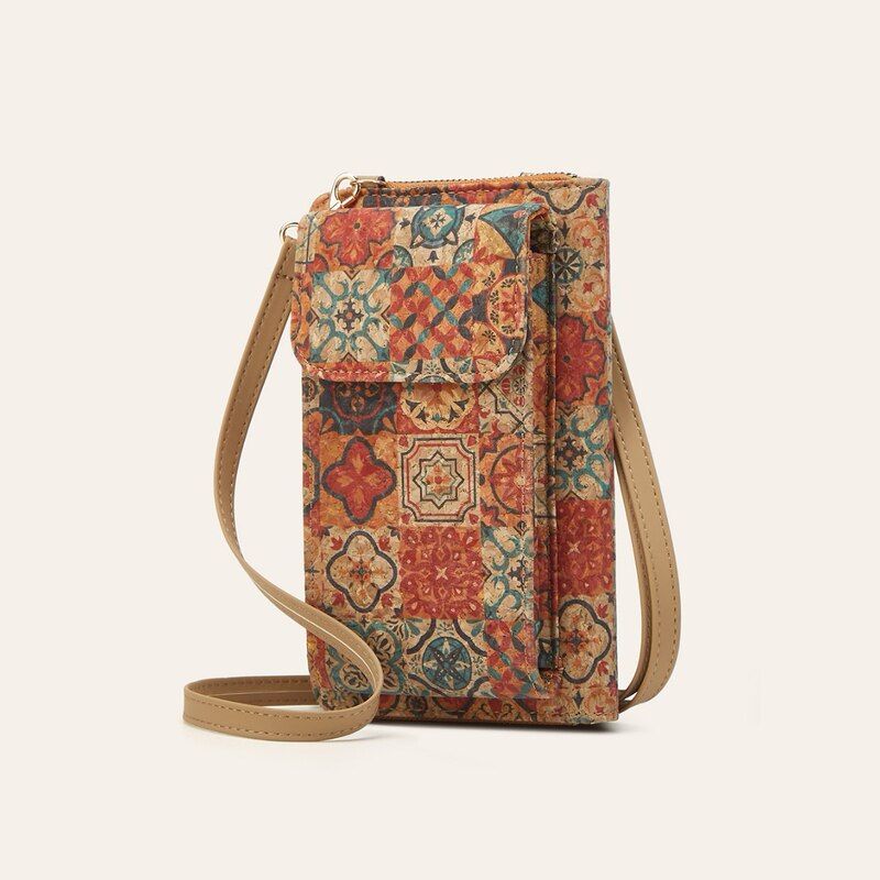 ポータブルコルク樹皮プリント財布カードホルダークロスボディス - Women Bags With Wallet のレビューと価格