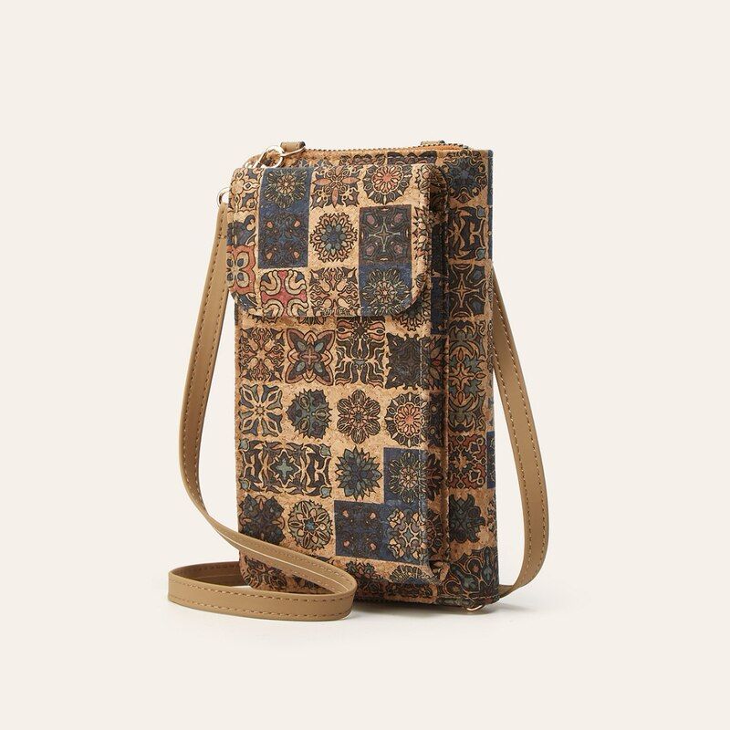 ポータブルコルク樹皮プリント財布カードホルダークロスボディス - Women Bags With Wallet のレビューと価格