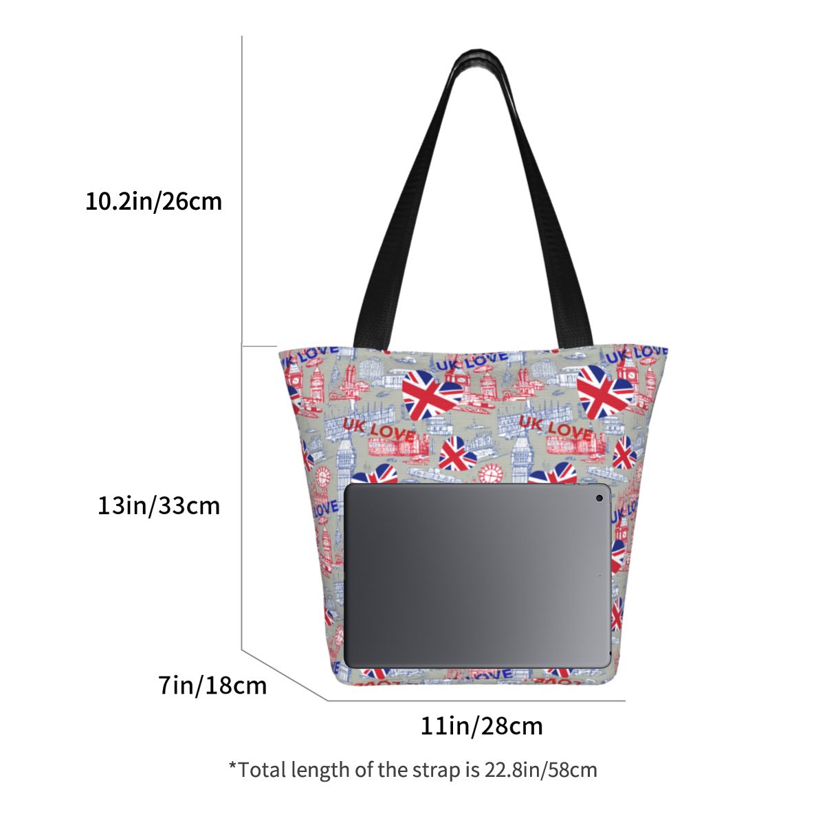 英国のカスタム旗愛食料品ショッピングトートバッグ女性面白いキ - Women Bags In Uk のレビューと価格