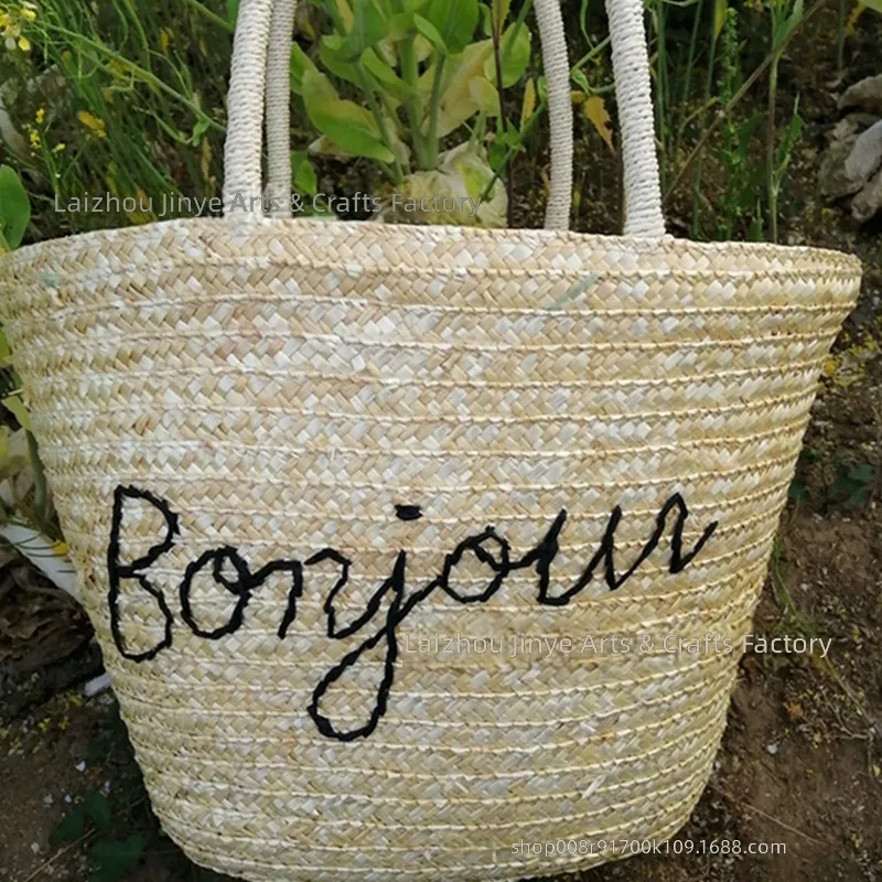 メーカーカスタム手刺繍入り麦わら織りバッグ カジュアルでおし - Woven Straw Bag のレビューと価格
