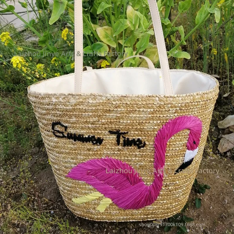 メーカーカスタム手刺繍入り麦わら織りバッグ カジュアルでおし - Woven Straw Bag のレビューと価格