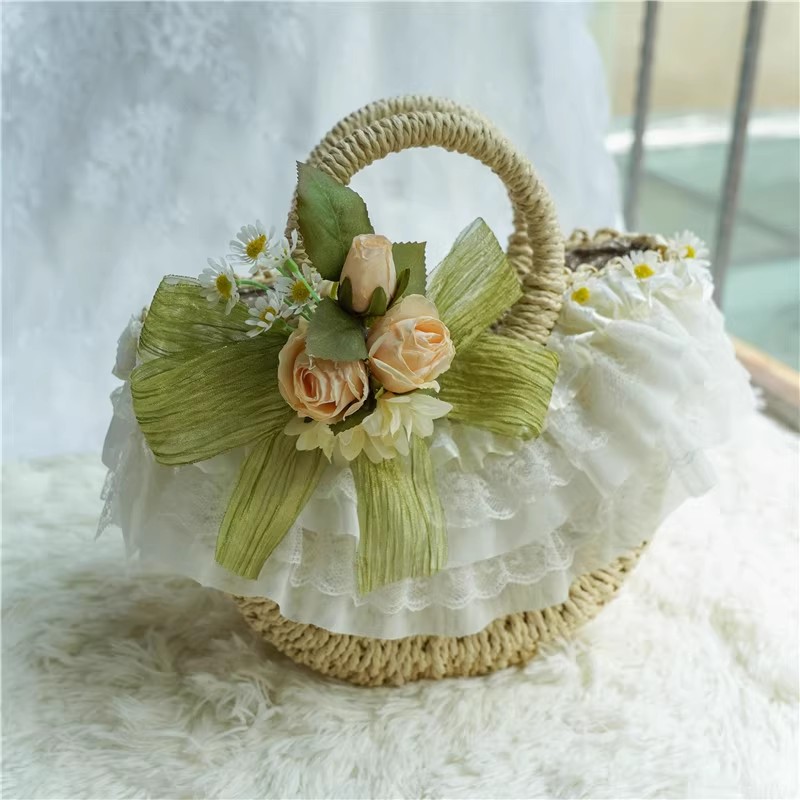 カントリースタイルのロリータレースストロー織りバッグ、クラシ - Woven Straw Bag のレビューと価格