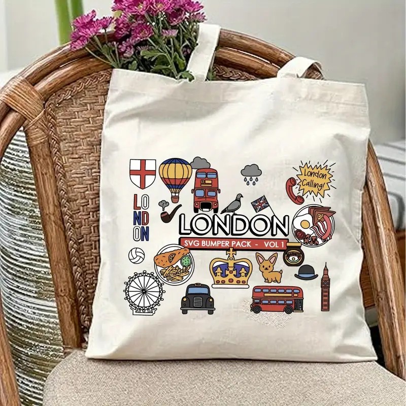 ロンドン英国グラフィックキャンバストートバッグ、環境に優しい - Women Bags In Uk のレビューと価格