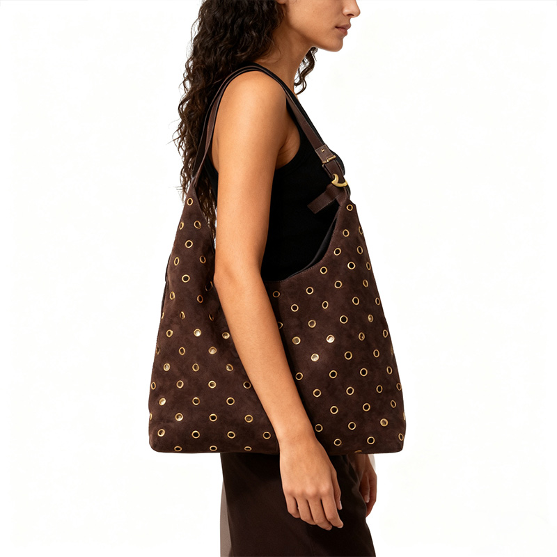 スエードメタルスタッズ付きトートバッグ、お揃いの財布付き、女 - Women Bags With Wallet のレビューと価格