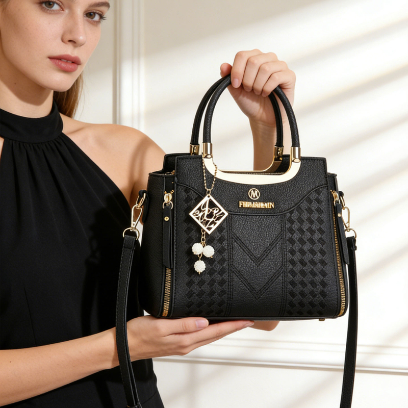ライチ柄PUレザー製の3ピースハンドバッグセット。 この無地 - Women Bags Gift のレビューと価格
