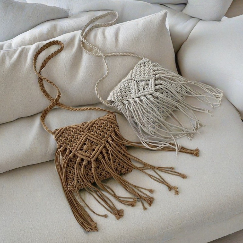 エスニックスタイル織わらバッグ無地ボヘミアンスタイルタッセル - Woven Straw Bag のレビューと価格
