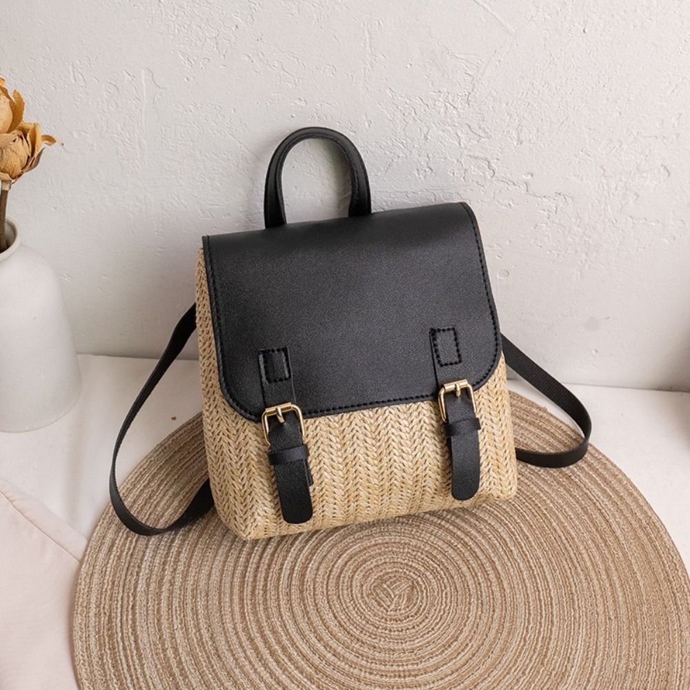 多用途バッグ PU レザーわらバックパックレトロデザインエレ - Woven Straw Bag のレビューと価格