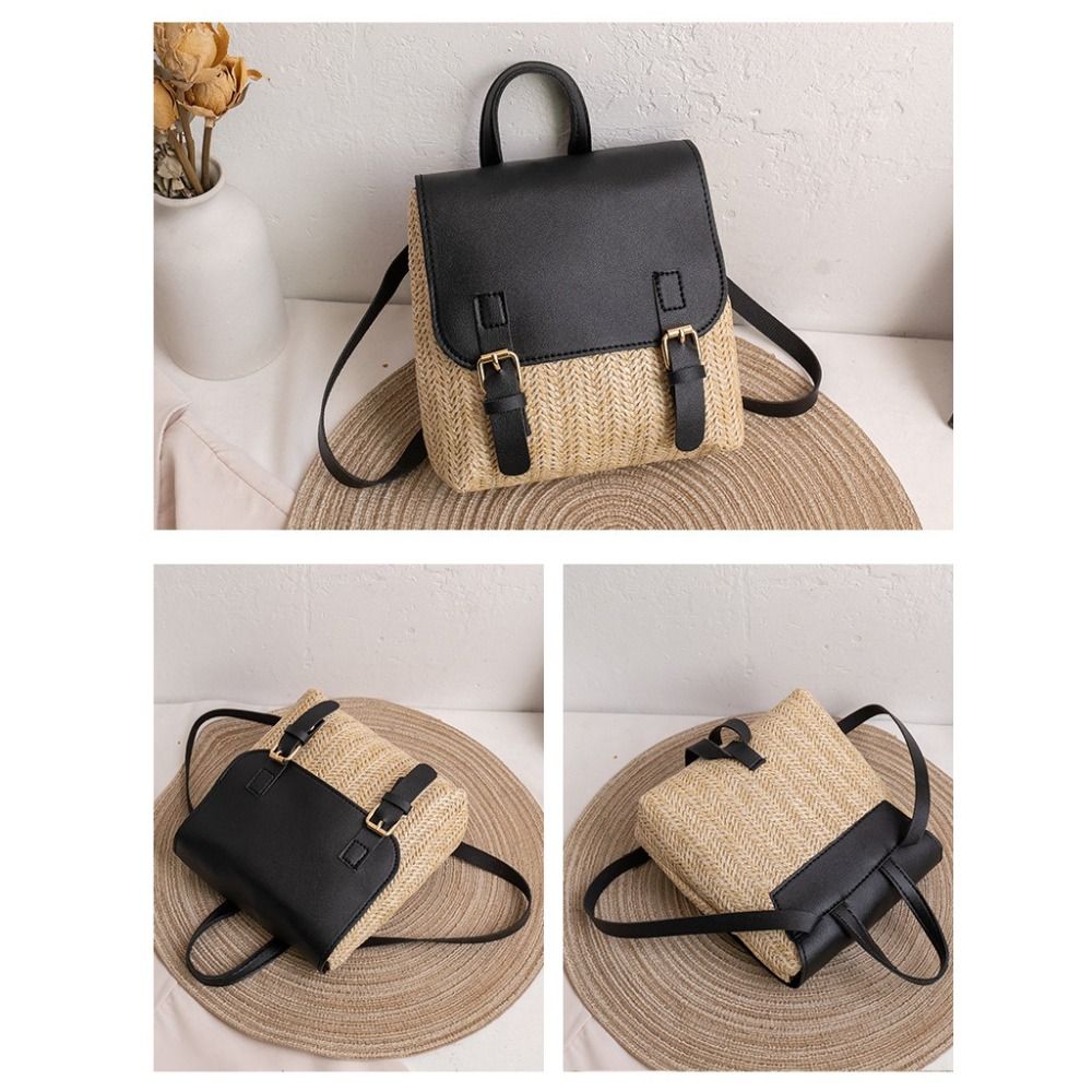 多用途バッグ PU レザーわらバックパックレトロデザインエレ - Woven Straw Bag のレビューと価格
