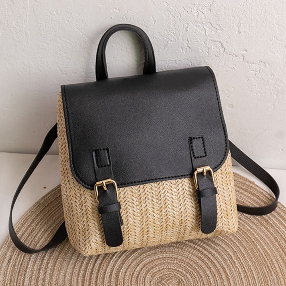 多用途バッグ PU レザーわらバックパックレトロデザインエレ - Woven Straw Bag のレビューと価格