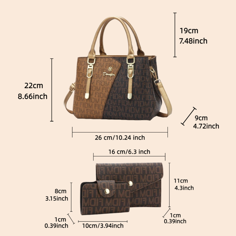 3点セットの女性用バッグ、高級プレミアムレザーのプリント入り - Women Bags Leather のレビューと価格