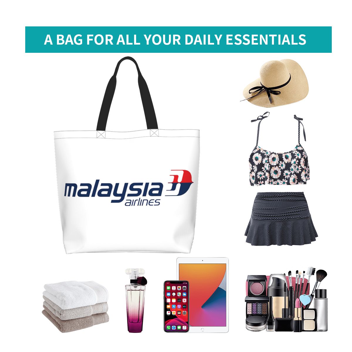 マレーシア航空ショッピングトートバッグキャンバス大容量ショル - Women Bags Malaysia のレビューと価格