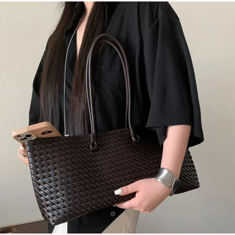 デザイナー高級PU織りトートバッグ、トップハンドル付き細長い - Women'S Bags For Work のレビューと価格