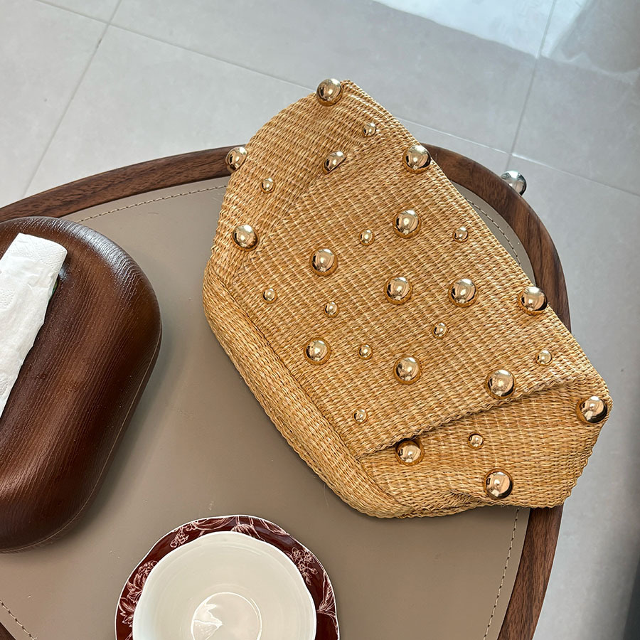 フランスの休日スタイルのわら編みクラッチバッグ、金属製の丸い - Women'S Bags Holiday のレビューと価格