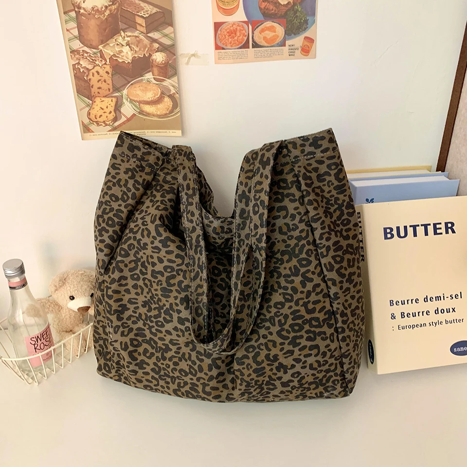 女性用キャンバスハンドバッグ,大容量トートバッグ,ヒョウ柄, - Women Bags Sale のレビューと価格