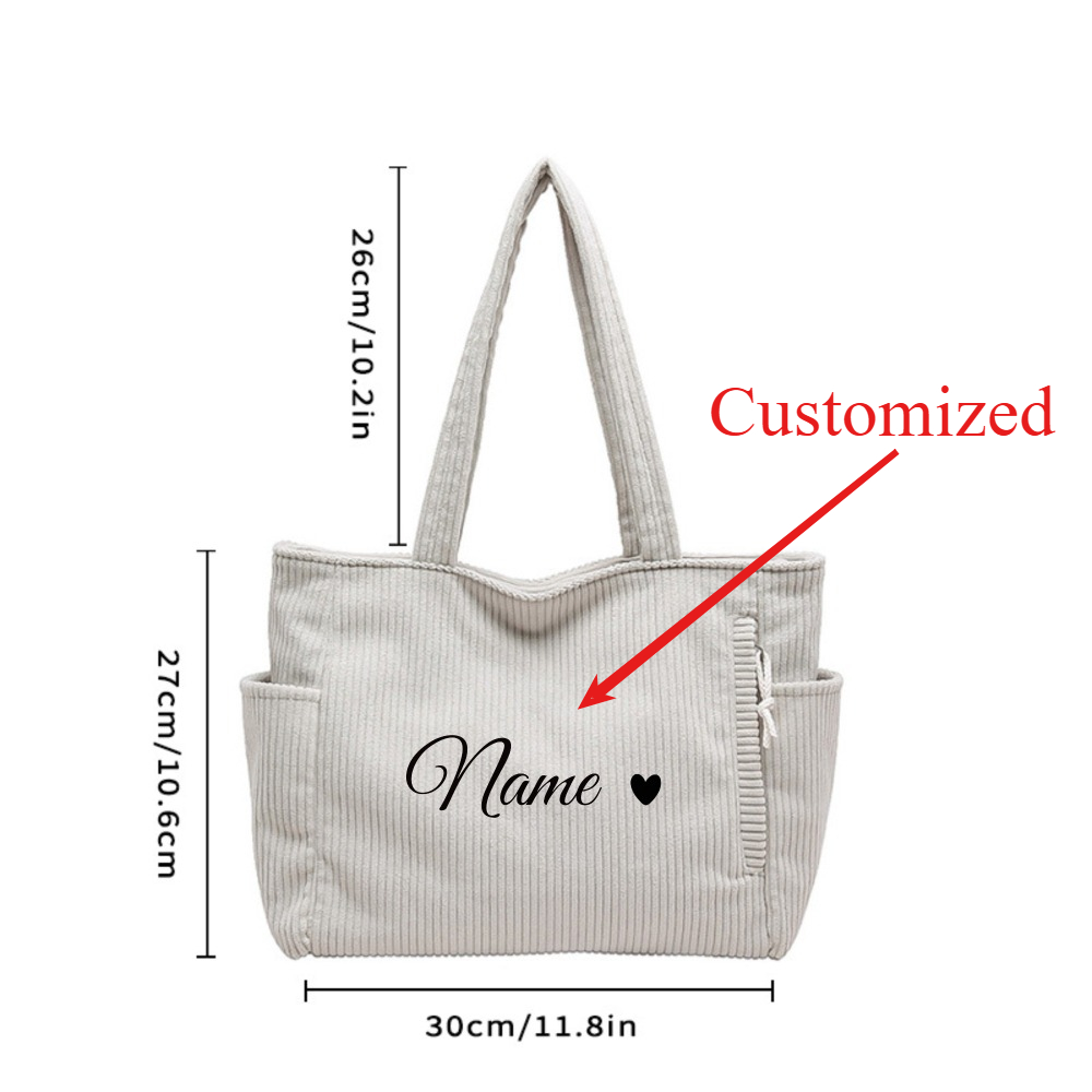カスタムネーム入りカジュアルコーデュロイハンドバッグ、ジッパ - Women Bags Name のレビューと価格