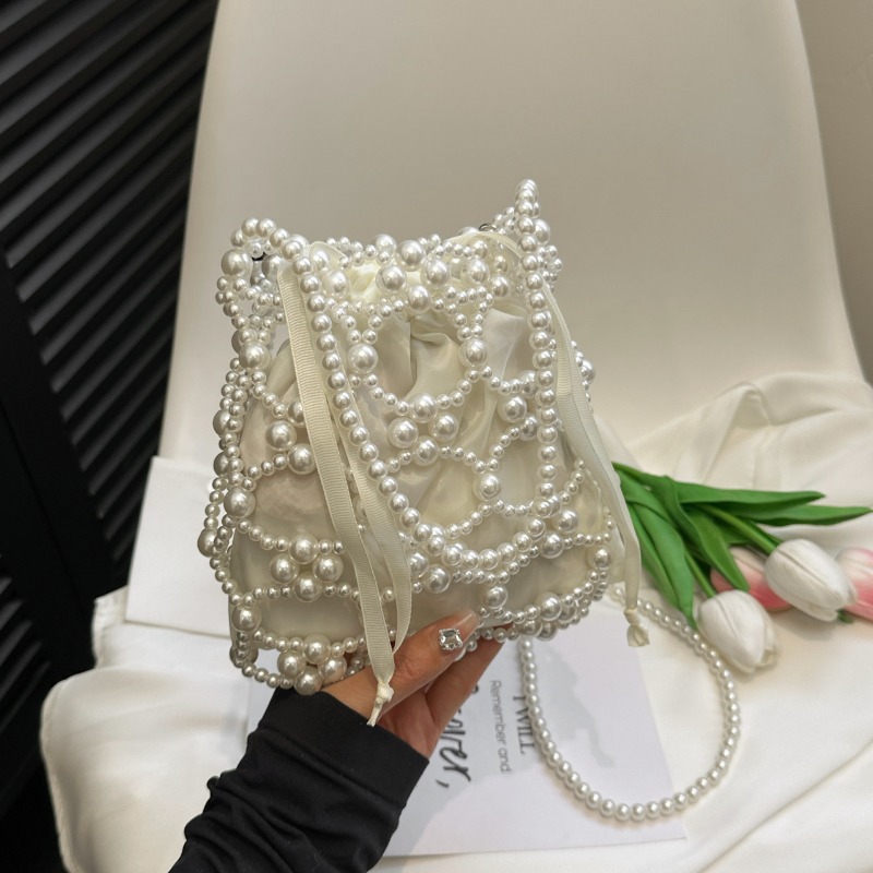 ホワイトビーズバケットショルダー＆クロスボディバッグ、高級感 - Women Bags On Sale Clearance のレビューと価格