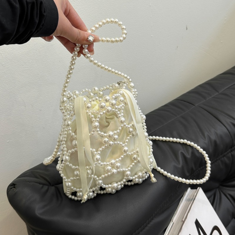 ホワイトビーズバケットショルダー＆クロスボディバッグ、高級感 - Women Bags On Sale Clearance のレビューと価格
