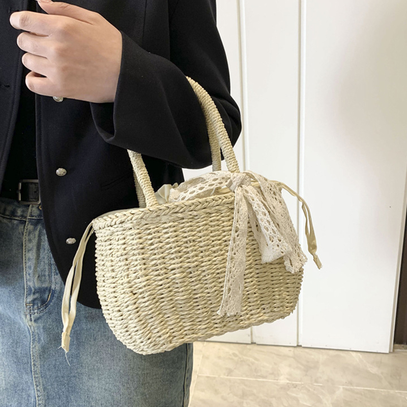 女性わら織巾着ハンドバッグ女の子無地ホリデー財布クロスボディ - Women'S Bags Holiday のレビューと価格