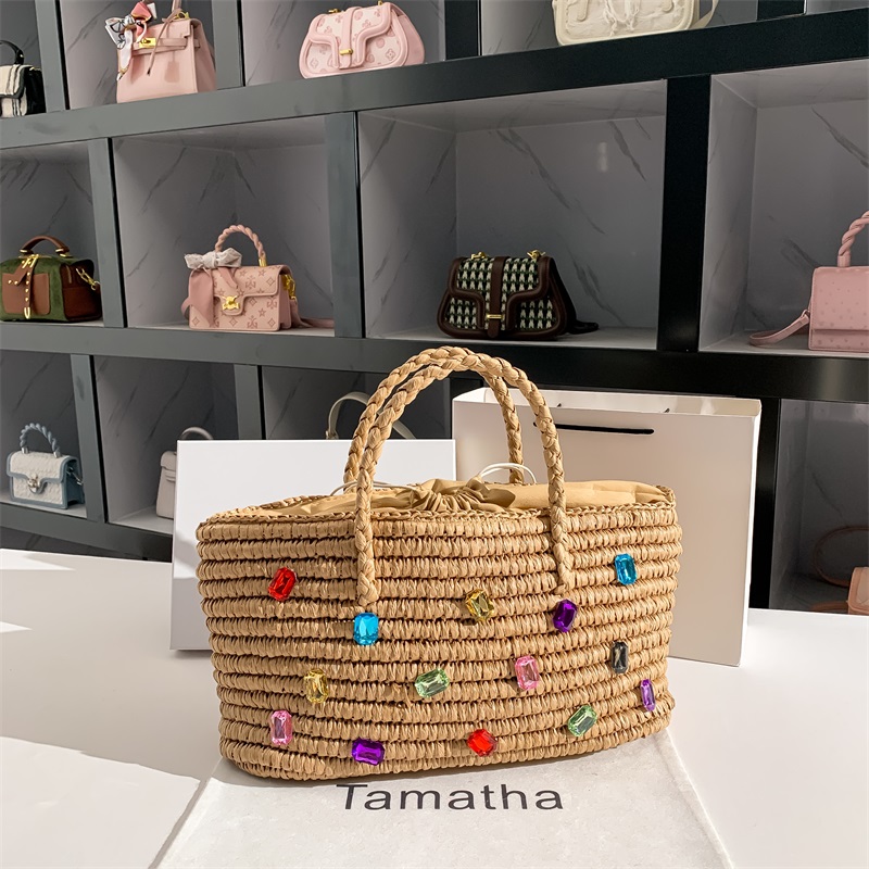 女性のための手作りの夏のストロー,大きなバッグ,光沢のあるラ - Women'S Bags Holiday のレビューと価格