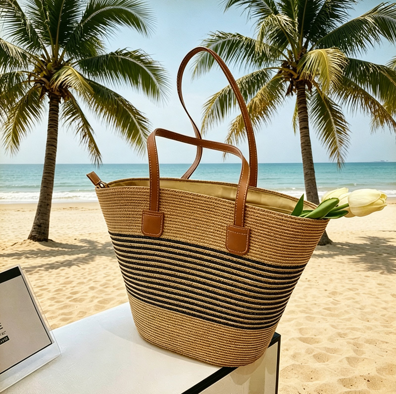 CLAREGQI レディース ストライプストロートートバッグ - Woven Straw Bag のレビューと価格