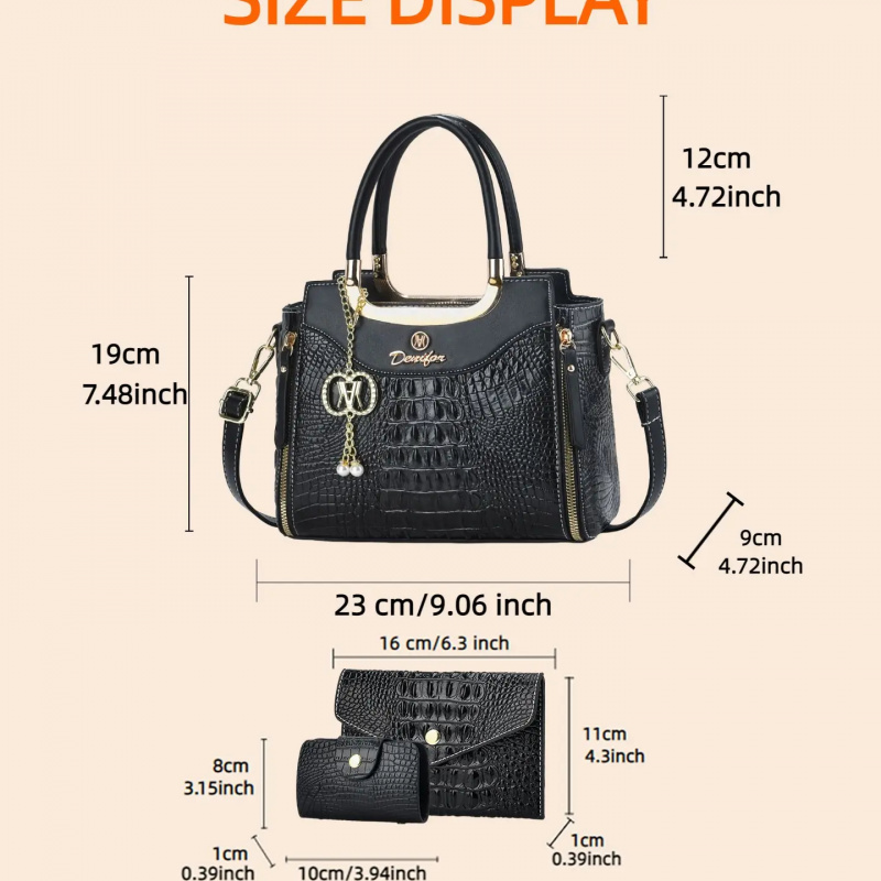 レディース クロコダイル柄ハンドバッグセット、3ピースカラー - Women Bags Leather のレビューと価格