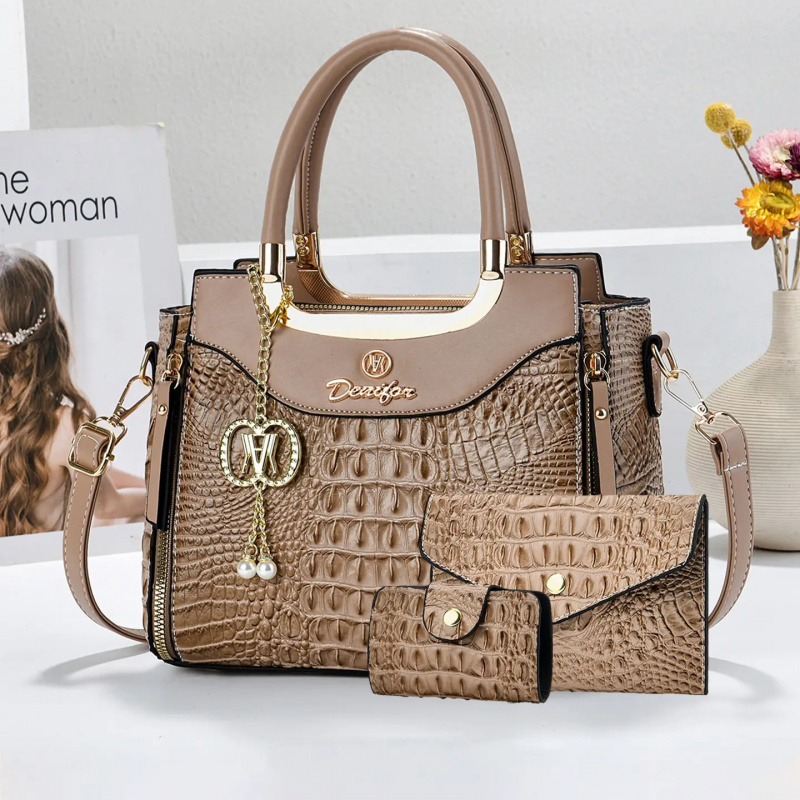 レディース クロコダイル柄ハンドバッグセット、3ピースカラー - Women Bags Leather のレビューと価格