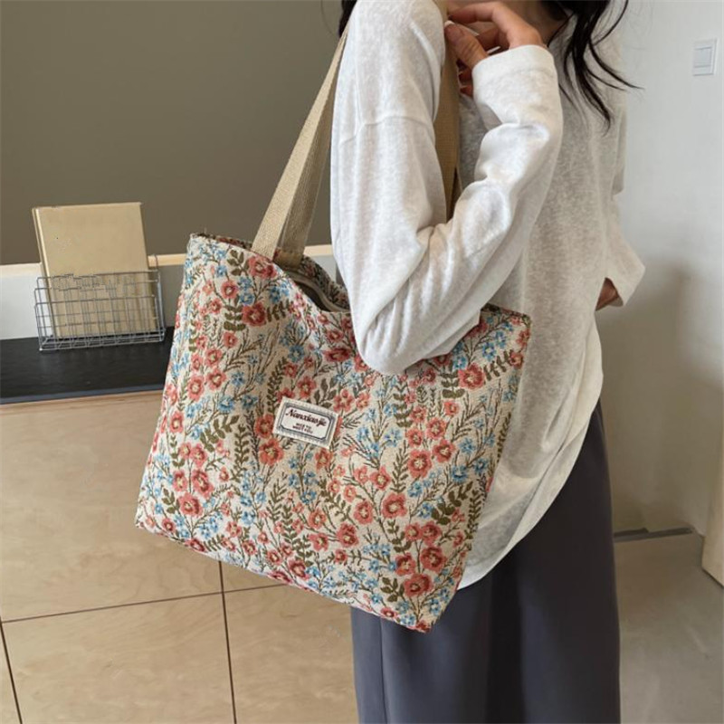 刺繍花柄キャンバスハンドバッグ、繊細な花柄トートショルダーバ - Women'S Bags For Work のレビューと価格